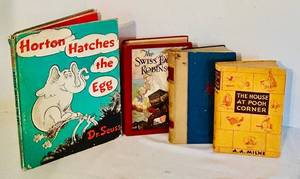 lot 502C image: LR - Collection of 4 Vintage Childrens Books including Dr. Seuss, A.A. Milne, Mark Twain, and Swiss Family Robinson