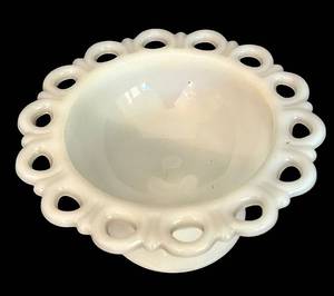 lot 510C image: LR - Vintage Milk Glass Compote with Laced Edge