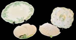 lot 513C image: LR - Set of 4 Vintage Decorative Serving Plates with Green Accents