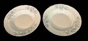 lot 514C image: LR - Pair of Antique Severn Porcelain Soup Bowls with Floral Blue Pattern