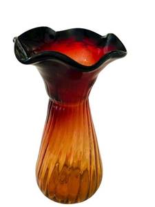 lot 521C image: LR - 6-Inch Amberina Art Glass Vase with Fluted Rim