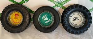 lot 524C image: DR - Set of 3 Vintage Tire Ashtrays with Classic Advertising