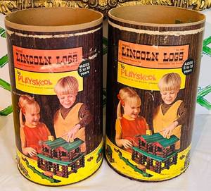 lot 525C image: DR - Vintage Playskool Lincoln Logs Sets with Original Containers