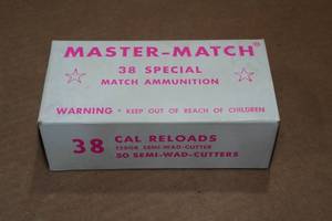 lot 163 image: 50 Master Match .38 Spl 158 Gr Semi Wad Cutter Ammo