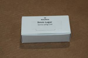 lot 196 image: 50 9mm Luger 147 Gr Sierra JHP Ammo