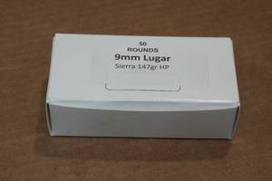 lot 198 image: 50 9mm Luger 147 Gr Sierra HP Ammo