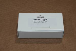 lot 200 image: 50 9mm Luger 147 Gr Sierra HP Ammo