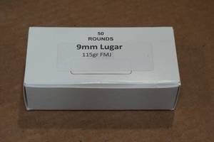 lot 201 image: 50 9mm Luger 115 Gr FMJ Ammo