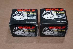 lot 212 image: 40 Wolf 7.62 x 39mm 122 Gr HP Steel Case Ammo