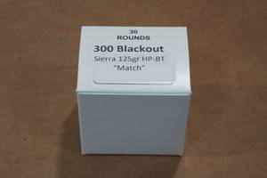 lot 274 image: 30 .300 Blackout 125 Gr Sierra HP BT Match Ammo