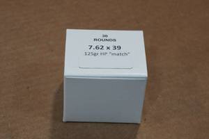 lot 291 image: 30 7.62 x 39mm 125 Gr HP Match Ammo
