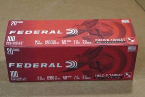 lot 331 image: 100 Federal 20 Gauge 2-34 7-12 Shot Shotshells