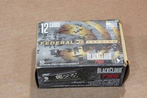 lot 342 image: 10 Federal Blackcloud TSS 12 Ga 3 BB and 7 Shot Shotshells