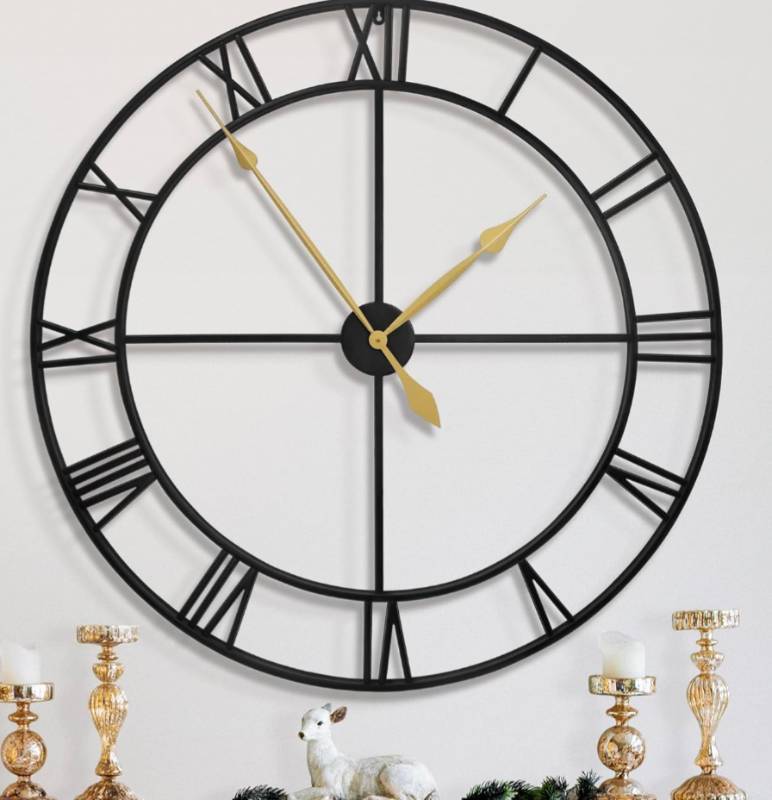 lot 134 image: Large Black Metal Roman Numeral Wall Clock 40 $159.99 Retail - Brand New