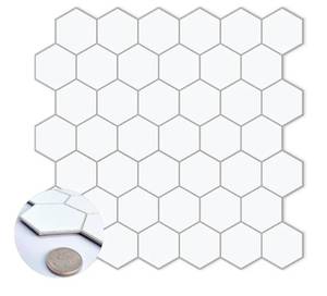 lot 131 image: 10 Sheet Adhesive White Hexagon Mosaic Tile Sheet, Contractor Surplus 11.42 x 11.42 $69.99 Retail - Brand New