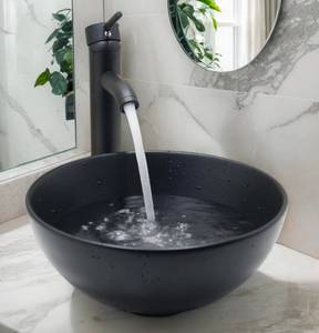 lot 150 image: Black Bathroom Vessel Sink 13 Round Top $99.99 Retail - Brand New