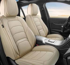 lot 180 image: Leather Car Seat Covers Full Set Waterproof Covers Beige fits Cars Trucks SUV Pick Up $159.99 Retail - Brand New