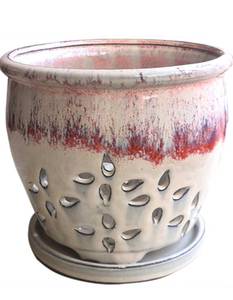 lot 181 image: Orchid Pot with Holes Round Ceramic Flower Pot 7 $39.99 Retail - Brand New