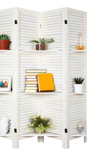lot 197 image: Room Divider with Shelving 4 Panels White $109.99 Retail - Brand New