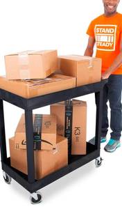 lot 208 image: Utility Cart 2 Shelf with Wheels Black $139.99 Retail - Brand New