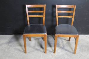 lot 38 image: Pair of Wooden Dining Chairs with Black Seats