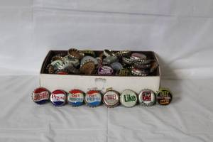 lot 361 image: Vintage Soda Bottle Cap Collection including Pepsi, 7up, Diet Rite, and Tab