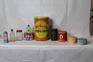 lot 369 image: Collection of 9 Vintage Advertising Tins, Jars, and Containers