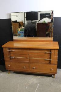 lot 49 image: Mid-Century Wooden Dresser with Mirror