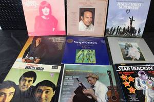 lot 62 image: Collection of 9 Vintage Vinyl Records Assorted Genres