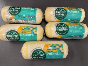lot 28 image: VT 3 - Ancient Harvest Organic Traditional Polenta Lot of 5, 18 oz Each, Best by 052026