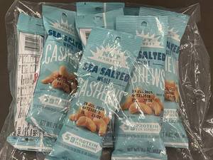 lot 42 image: MA 3 - Nut Harvest Sea Salted Whole Cashews - 8 Pack, 2.14 oz Bags, Best By 072025