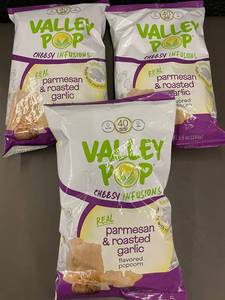 lot 103 image: TN 1 - Valley Pop Parmesan and Roasted Garlic Popcorn, 3 Bags, 6.5 oz Each