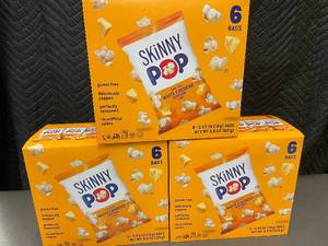 lot 452 image: PA 3 - SkinnyPop White Cheddar Popcorn 18-Bag Lot, 3 Boxes (3.9 oz Each) BB 10232025