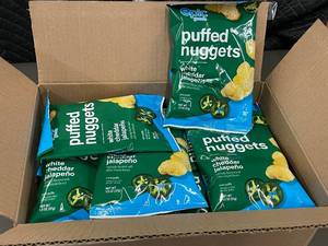 lot 564 image: ME 2 - Epic Goods Puffed Nuggets White Cheddar Jalapeno 12-Pack, 1.3 oz Bags (Best By 070425)