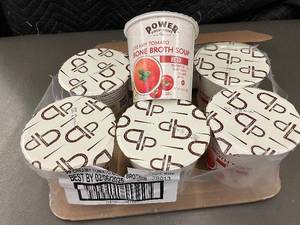 lot 585 image: RI 5 - Power Provisions Creamy Tomato Bone Broth Soup 6-Pack, 1.4 oz Cups, Best by 02062025