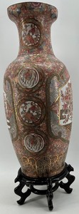 lot 216 image: Large Decorative Asian-Style Porcelain Vase with Wooden Stand