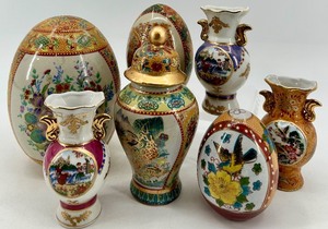 lot 242 image: Set of 7 Decorative Asian-Style Cloisonne Porcelain Vases and Eggs