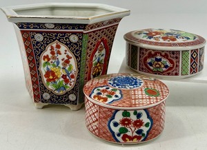 lot 247 image: Set of 3 Japanese Style Decorative Porcelain Vessels with Floral Motifs