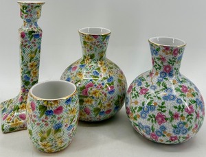 lot 253 image: Set of 4 - Dana China Floral Chintz Vases and Candlestick Holder