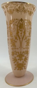 lot 259 image: Vintage Cambridge Glass Co. Vase with Gold Floral Detailing