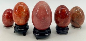 lot 265 image: Set of 5 Polished Red Stone Eggs with Stands