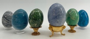 lot 268 image: Set of 6 Decorative Stone Eggs with 3 Decorative Stands