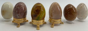 lot 270 image: Set of 6 Polished Stone Decorative Eggs with 3 Stands