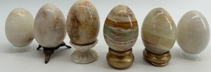 lot 273 image: Set of 6 Polished Stone Egg Figurines with 4 Stands