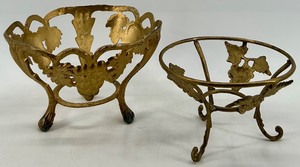 lot 282 image: Pair of Vintage Ornate Brass Holders with Grape and Leaf Design