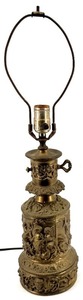 lot 20 image: Antique Brass Table Lamp With Ornate Relief Figures & Filigree Base