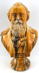lot 21 image: Bearded Onyx Bust - Signed FRANS - Classical Faux Marble Ceramic Sculpture