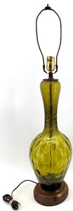 lot 29 image: Vintage Avocado Green  Ribbed Glass Portable Lamp