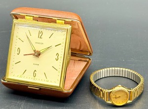 lot 40 image: Vandor Alarm Clock & Seiko Quartz Gold-Tone Watch in Leather Case