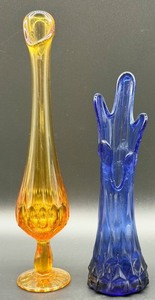 lot 49 image: Pair of Mid Century Swung Glass Hand-Blown Art Glass Vases including Fenton